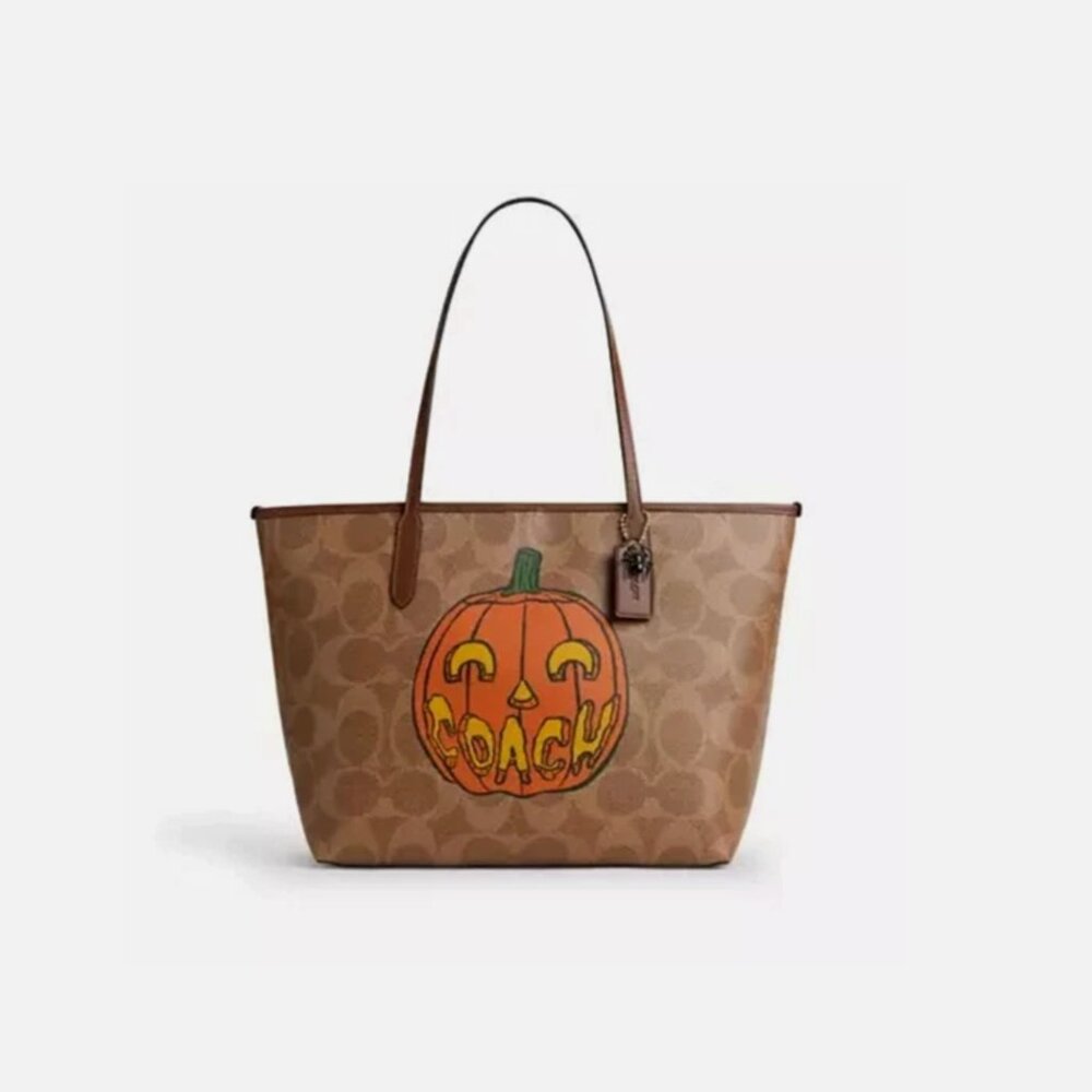 New Coach CCE70 City Tote Bag in Signature Canvas with Halloween Print